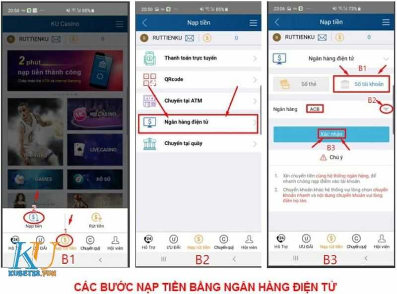 Cách nạp tiền Kubet từ ngân hàng điện tử